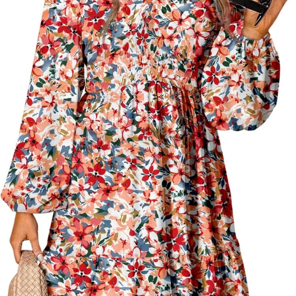 Women’s Size Large Floral Long Sleeve V Neck Dress